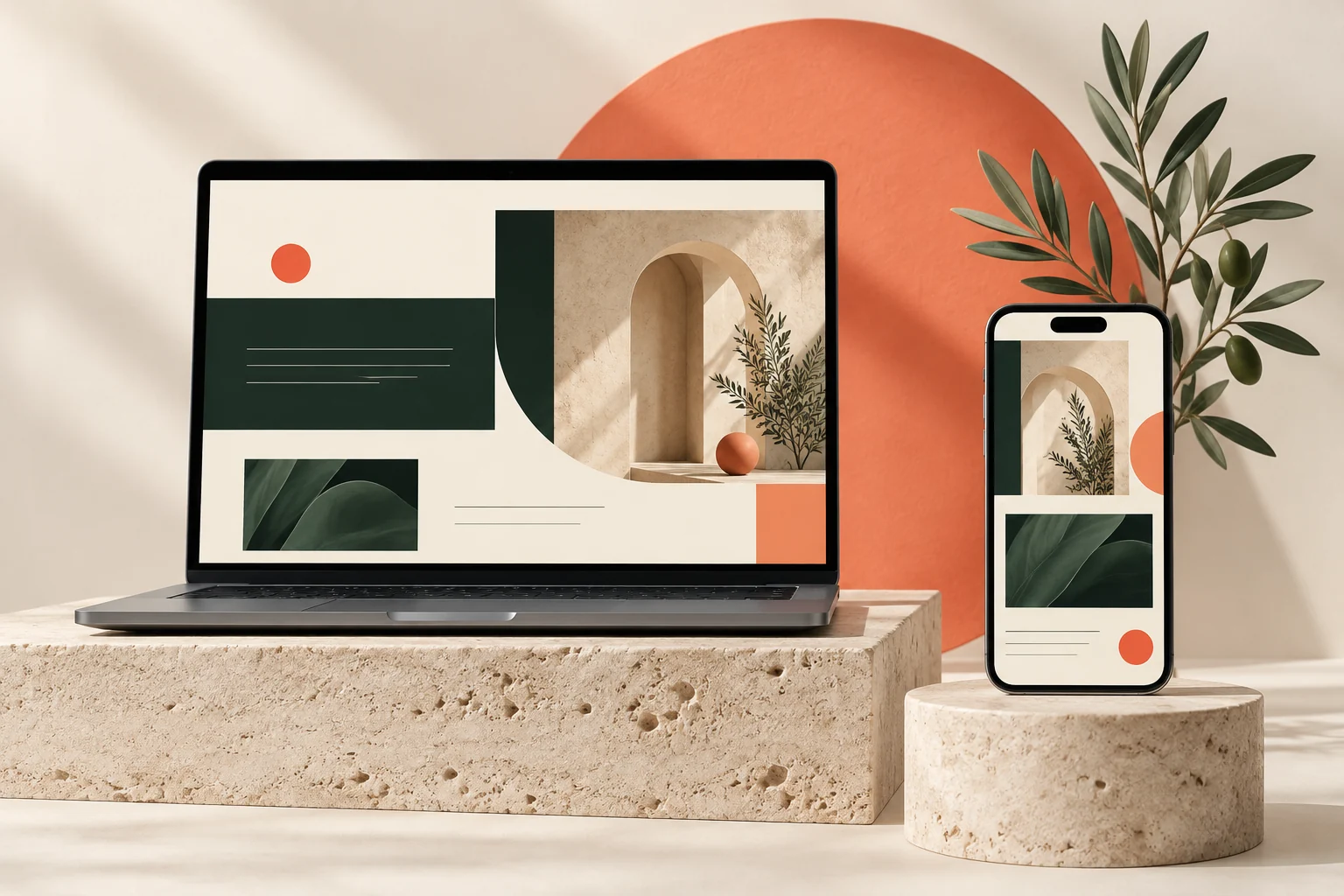 Laptop und Smartphone mit einer beispielhaften Webgestaltung in den Farben von Formlivo