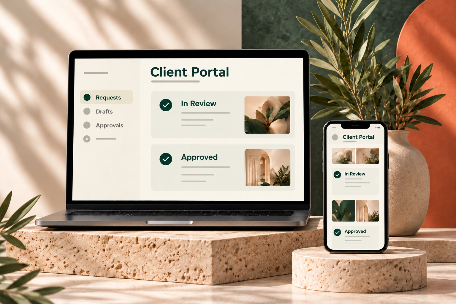 Design example: Track requests and approvals in one client area.